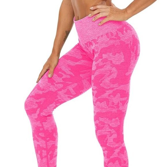 Pink Seamless Camo High Waisted Tummy Control Compression Leggings - Picture 2 of 3